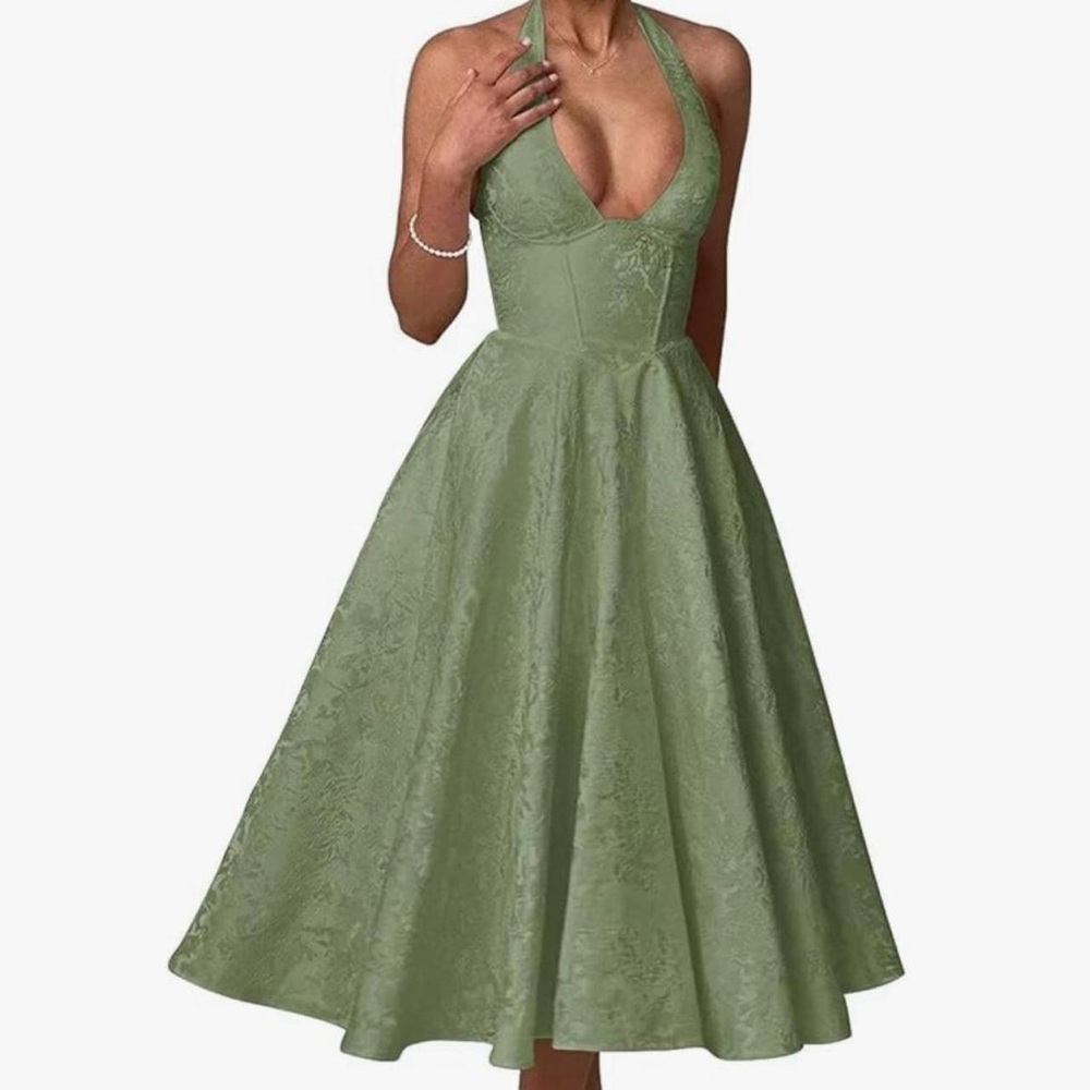 Elegant Green Halter Dress